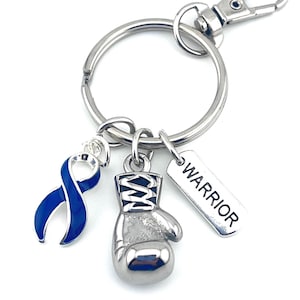 Navy Blue Ribbon Boxing Glove Warrior Keychain – Colitis, Crohn’s Disease, Colon Cancer, Rectal, Colorectal Cancer Survivor, Awareness Gift