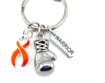 Orange Ribbon Boxing Glove Keychain - Kidney, Spinal, Leukemia Cancer, Multiple Sclerosis, Sensory Processing Disorder - MS Warrior Gift