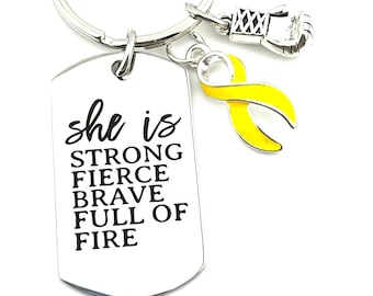 Yellow Ribbon Encouragement Quote Keychain - Adenosarcoma, Bladder Cancer, Endometriosis, Sarcoma, Liver Cancer, Spina Bifida, Osteosarcoma