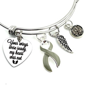 Gray Ribbon Sympathy Gift / Remembrance Bracelet - Your Wings Were Ready - Brain Cancer, Glioma, Brain Tumor, Diabetes Awareness