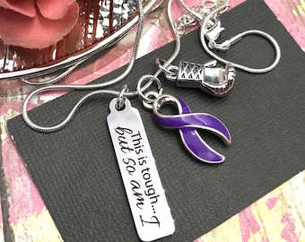 Pick Any Ribbon Color - This is Tough... But So Am I Survivor Necklace / Chronic Invisible Illness Awareness Gift