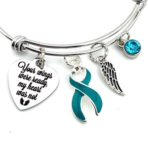 Teal Ribbon Sympathy Armband - Deine Flügel waren bereit - Eierstockkrebs, Trigeminusneuralgie, Myasthenia Gravis Bewusstsein - Memory Schmuck