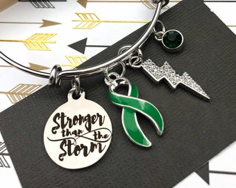 Pick ANY RIBBON Color - Stronger than the Storm / Lightning Survivor Awareness Charm Bracelet