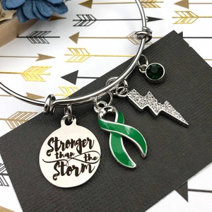 Green Ribbon Charm Bracelet / Adrenal Cancer, Cerebral Palsy, Mental Illness , Mitochondrial disease, Gastroparesis Stronger than Storm image 1