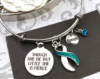 Teal and White Ribbon Charm Bracelet Little but Fierce Cervical Cancer  Survivor Women's Cancer Awareness