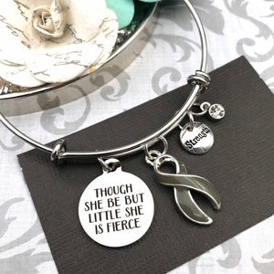 Gray Grey Ribbon - Aphasia, Asthma, Brain Cancer Survivor, Brain Tumors, Type 1 or 2 Diabetes Awareness Bracelet - Little But Fierce