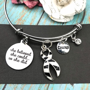 Ehlers-Danlos syndrome, Rare Disease, Endocrine Cancer, Invisible Illness Bracelet - Zebra Ribbon - She Believed She Could So She Did Gift