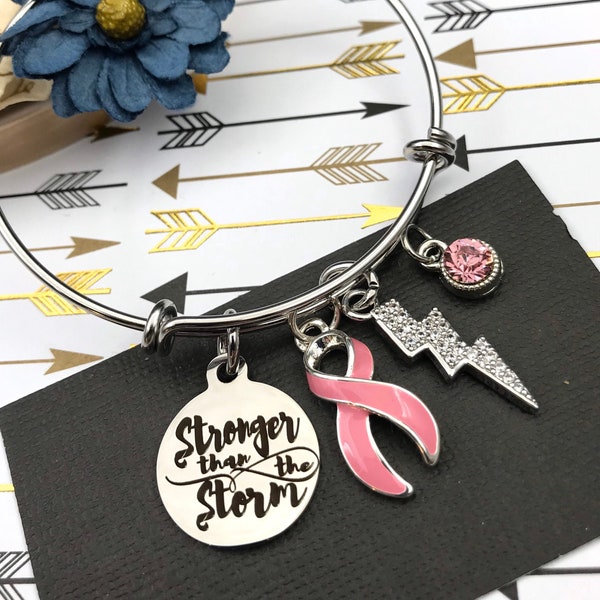 Breast Cancer Awareness Charm Bracelet - Pink Ribbon - BRCA, BRCA1, BRCA2 Sisterhood, Encouragement Gift - Stronger than the Storm
