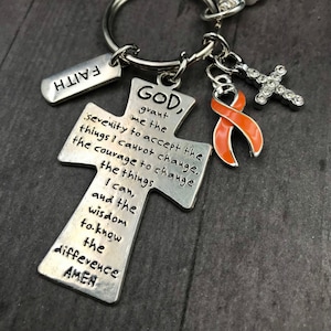 Orange Ribbon Keychain - Serenity Prayer - Multiple Sclerosis MS Awareness, Kidney Cancer, Leukemia, Prader-Willi Syndrome Awareness Gift