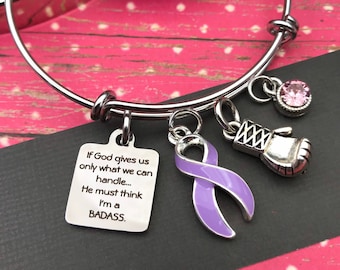 Pick ANY RIBBON Color - If God Gives Us Only What we can handle... He must think I'm a Badass - Awareness / Survivor Charm Bracelet