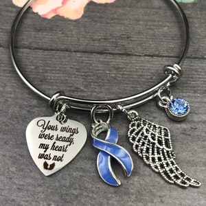 Periwinkle Ribbon Memorial Charm Bracelet - Your Wings Were Ready, My Heart was Not