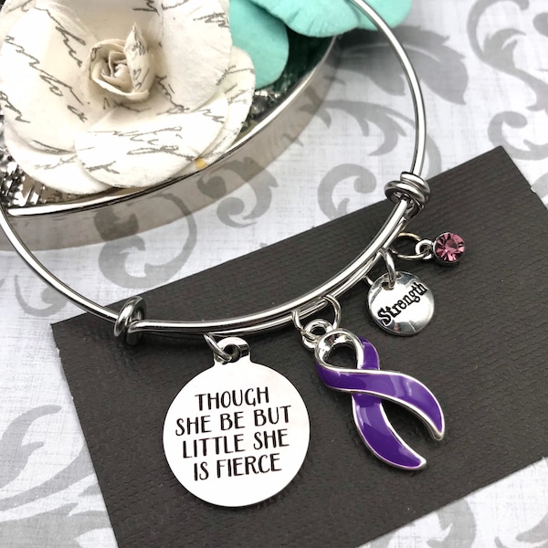 Purple Ribbon Bracelet  - Pancreatic Cancer, Lupus, Cystic Fibrosis, Fibromyalgia, Spoonie, Domestic Violence Survivor - She is Fierce Gift