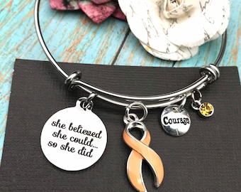 She Believed She Could so She Did / Charm Bracelet - Peach Ribbon