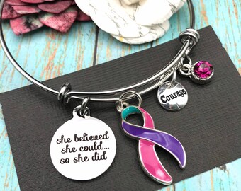 Thyroid Cancer Bracelet / Chemo Thyroidectomy, Hypothyroidism, Hyperthyroidism, Radition Gift / She Believed She Could So She Did