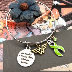She Needed a Hero So That&#39;s What She Became / Charm Bracelet - Lime Green Ribbon Bracelet