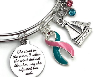 Pick ANY Ribbon Color - She Adjusted her Sails / Awareness Bracelet - Cancer Survivor, Leukemia, BRCA, Heart Disease, Lyme, Lupus, ALS