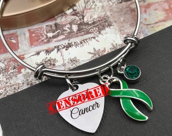 Fu** Cancer Survivor / Green Ribbon Charm Bracelet  / Adrenal Kidney Cancer Awareness / Chemo Surgery Gift
