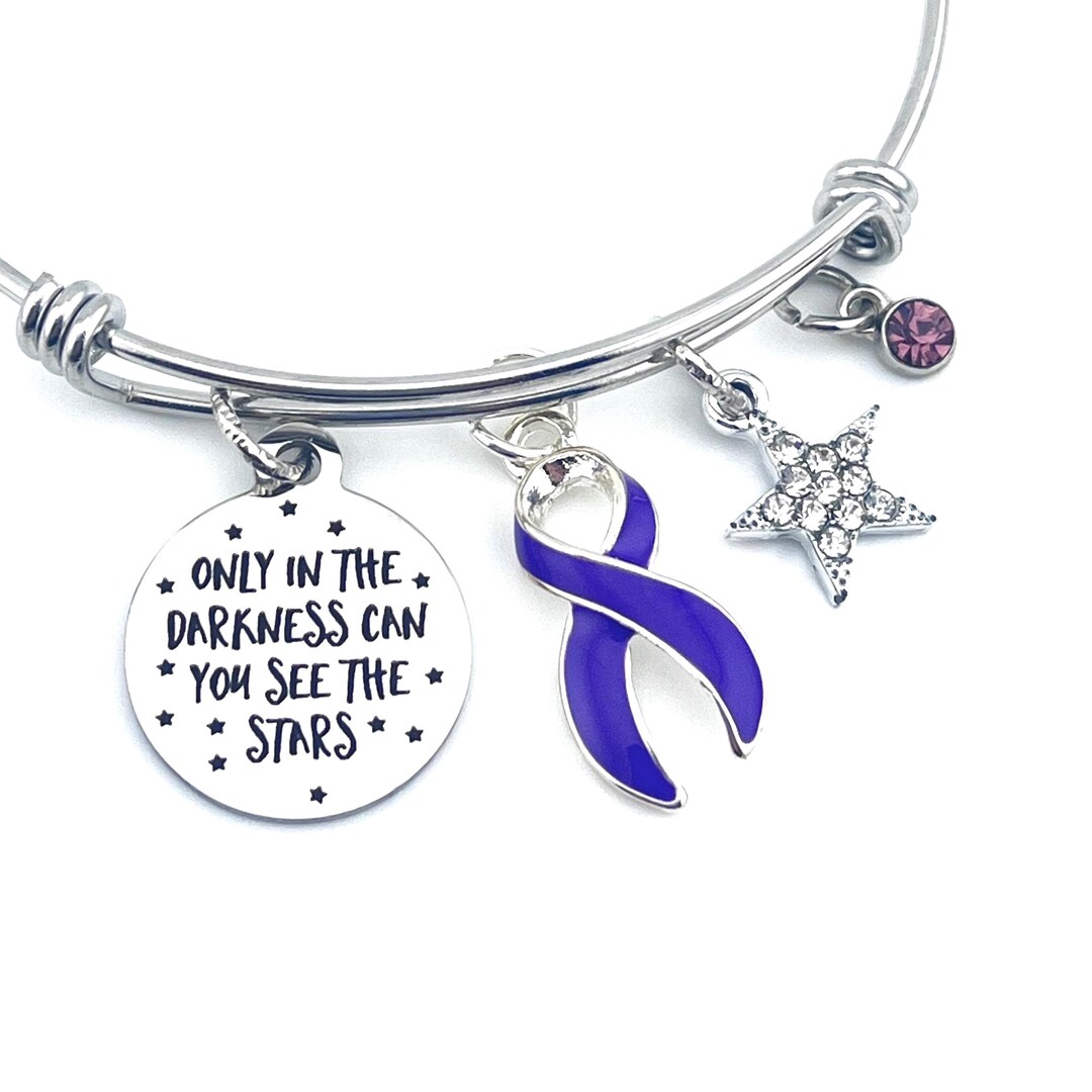 Purple Ribbon Charm Bracelet / Only in Darkness Can You See Stars ...