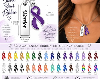 LIMITED QUANTITY: Choose Your Awareness Ribbon Warrior Necklace – 32 Ribbon Colors, Cancer, Chronic Illness & Survivor Gift