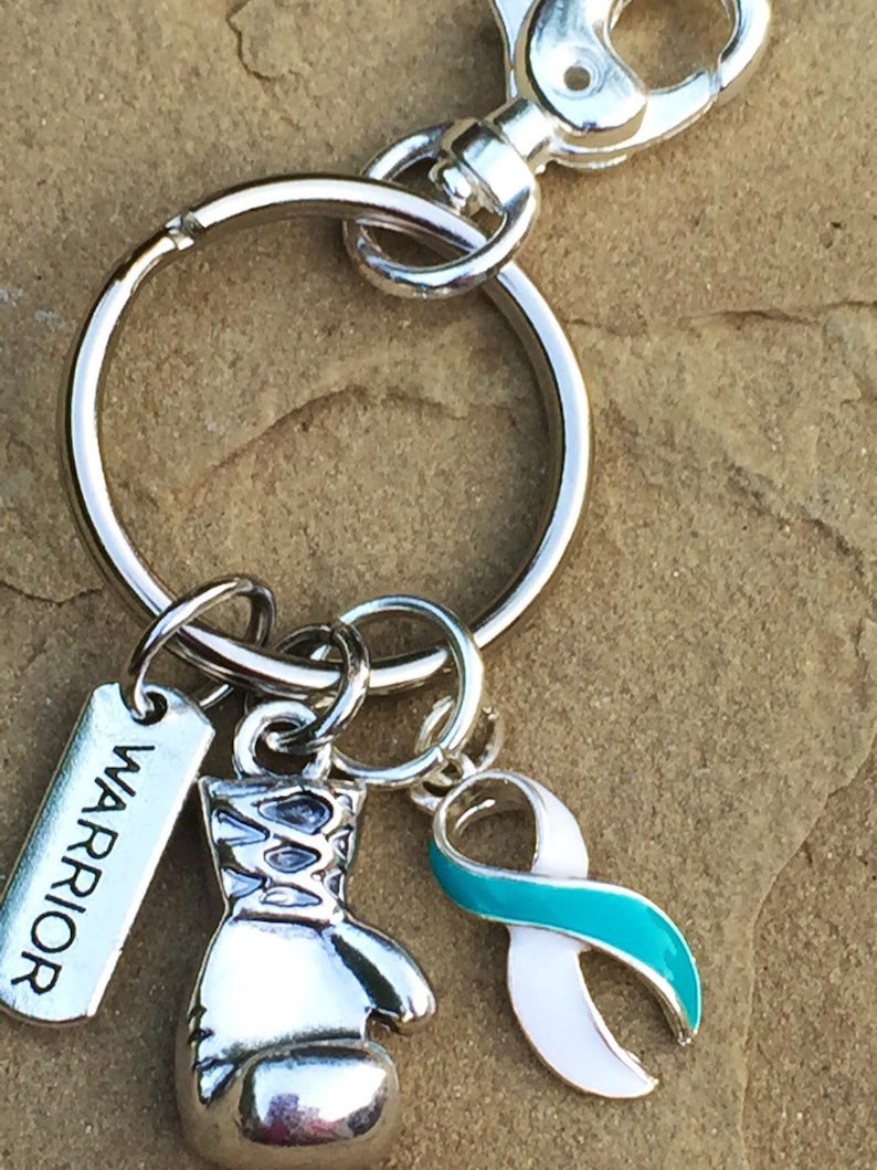 Teal and White Ribbon Keychain / Boxing Glove Warrior / Etsy