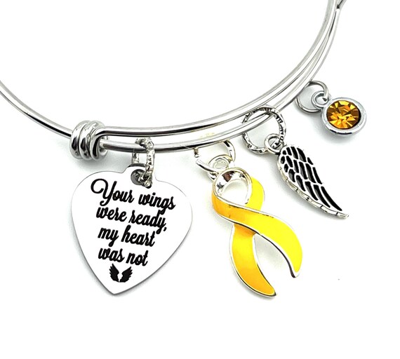 Sympathy Memorial Bracelet - Gold Ribbon Charm - Alveolar Rhabdomyosarcoma, Childhood Cancer, Embryonal Rhabdomyosarcoma, Neuroblastoma Gift