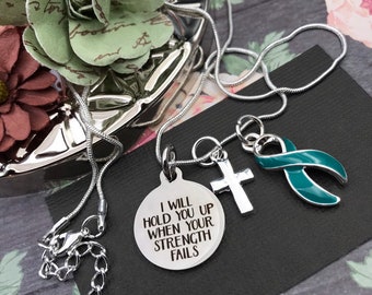 Pick Ribbon / I Will Hold you Up Necklace / Cancer Warrior, Chronic Illness, Invisible Illness, Rare Disease, Cancer Survivor Spoonie / Gift