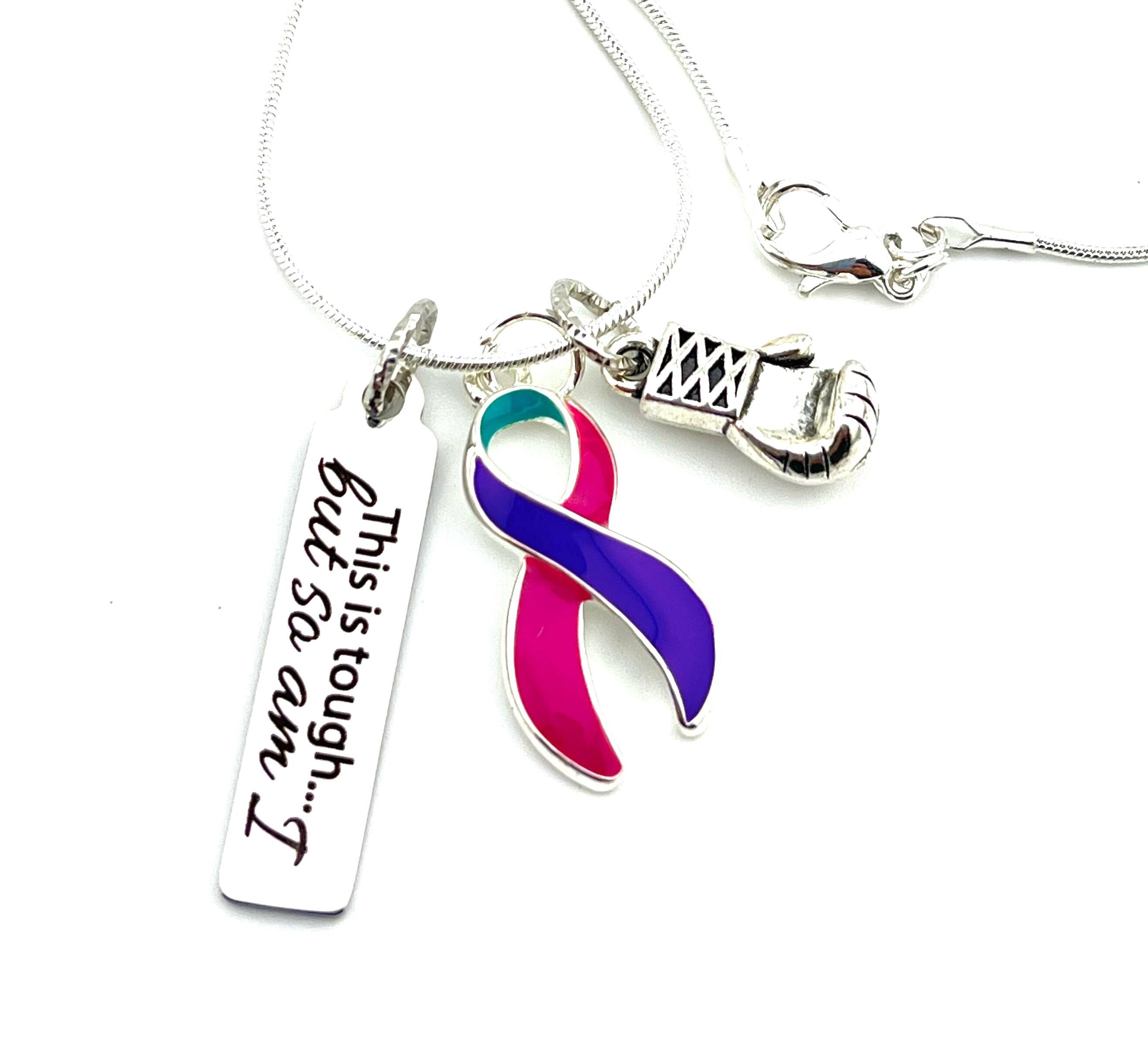 Thyroid Cancer Awareness Necklace - This is Tough, But So Am I - Cancer Treatment / Surgery Gift