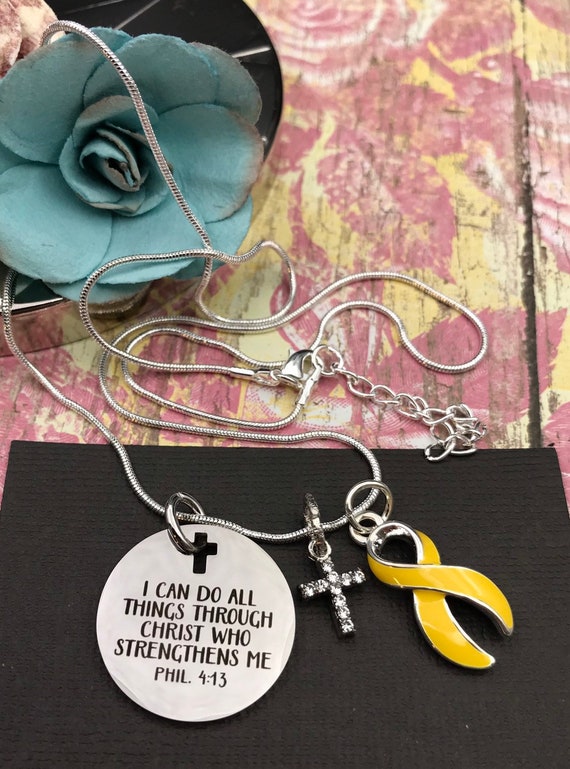 Yellow Ribbon Necklace I Can Do All Things Through Christ Bladder