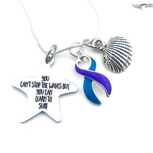 Teal and Purple Ribbon Necklace - She is Fierce / Suicide Prevention Awareness