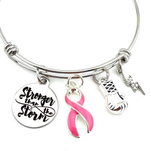 Stronger than the Storm - Breast Cancer Awareness Charm Bracelet - Pink Ribbon - BRCA, BRCA1, BRCA2 Sisterhood, Encouragement Gift