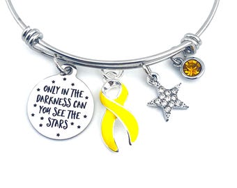 Gelbes Band Bettelarmband / Nur in Dunkelheit / Adenosarkom, Blase Leber Knochenkrebs /Osteosarkom,Endometriose, Spina bifida