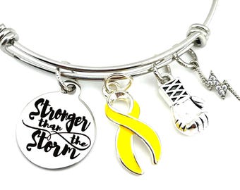 Yellow Ribbon Bracelet - Adenosarcoma, Endometriosis, Ewing Sarcoma, Liver Cancer, Spina Bifida Awareness, Osteosarcoma - Stronger the Storm
