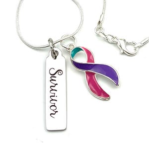 Thyroid Cancer Awareness Necklace - Survivor Necklace - Thyroidectomy, Hypothyroidism, Hyperthyroidism, Survivor Gift