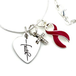 Burgundy Ribbon Faith Necklace - Awareness Survivor Gift