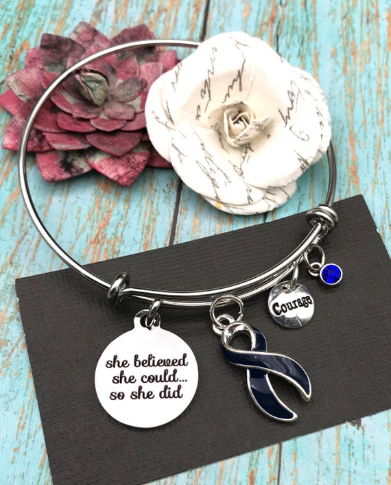 Colon Cancer Awareness Dark Blue Ribbon Bangle Bracelets in Bulk –  Fundraising For A Cause