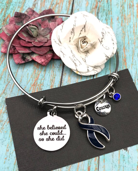 Colon Cancer Awareness Dark Blue Ribbon Bangle Bracelets in Bulk –  Fundraising For A Cause