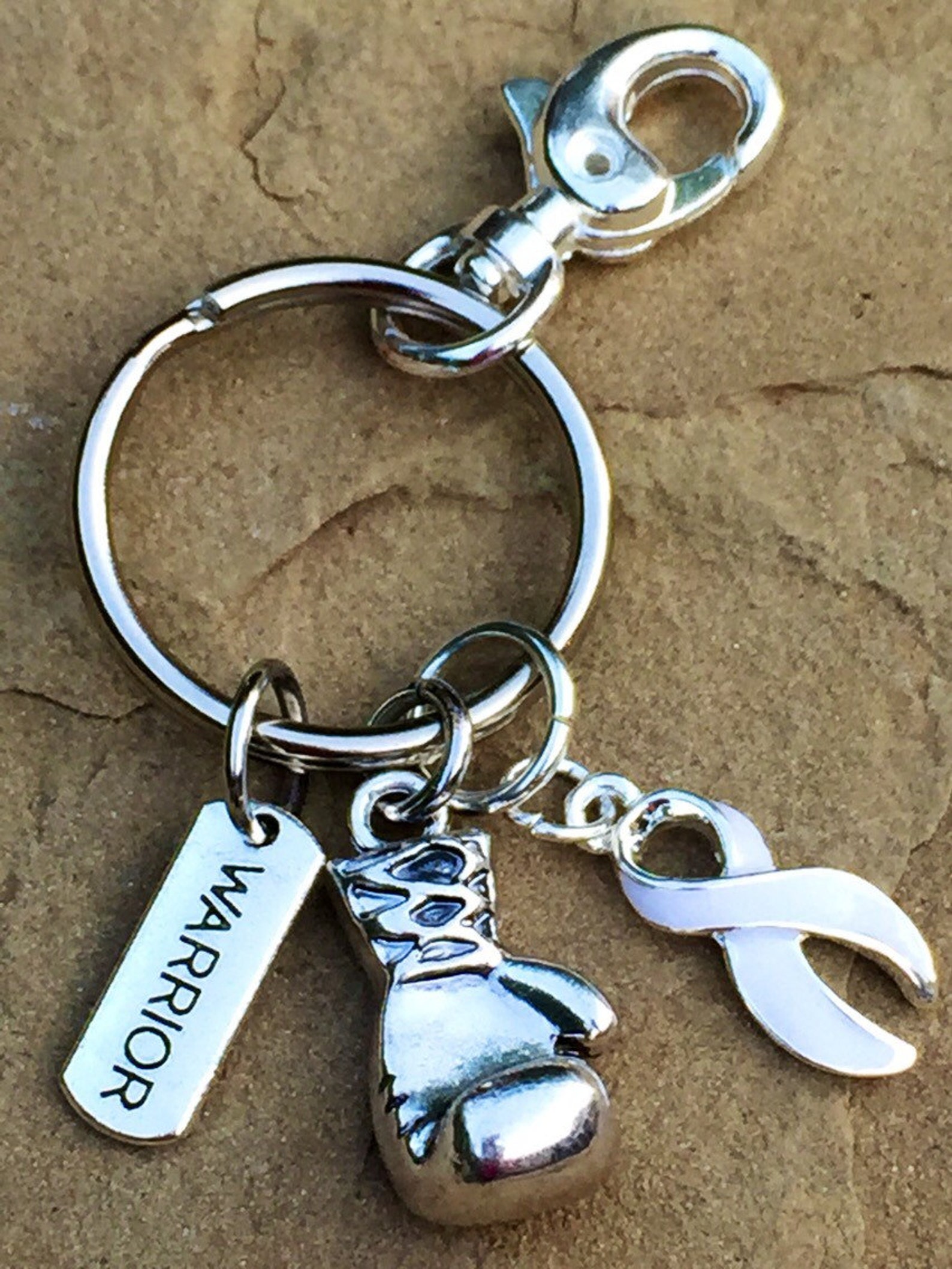 White Ribbon Keychain / Boxing Glove / Lung Cancer Survivor | Etsy