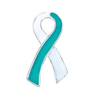 Teal and White Ribbon / Lapel Hat Pin / Cervical Cancer Survivor Awareness