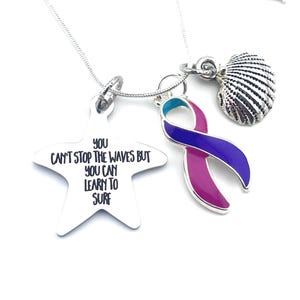 Thyroid Cancer Necklace - Thyroidectomy, Hypothyroidism, Hyperthyroidism, Surgery - You Can&#39;t Stop Waves Encouragement Quote