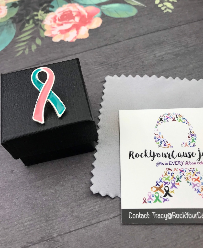 BRCA2 Previvor Cancer Survivor Awareness BRCA1 Wedding Accessory Pink and Teal Ribbon Lapel Hat Pin BRCA