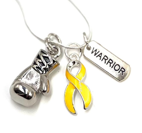 Gold Ribbon Boxing Glove Necklace / Fight - Alveolar Rhabdomyosarcoma, Childhood Cancer, COPD, Embryonal Rhabdomyosarcoma, Neuroblastoma
