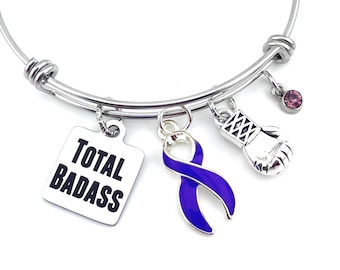 Purple Ribbon Total Badass Bracelet - Pancreatic Cancer, Lupus, Epilepsy, Cystic Fibrosis Awareness / Survivor - Crohn's Disease - Spoonie