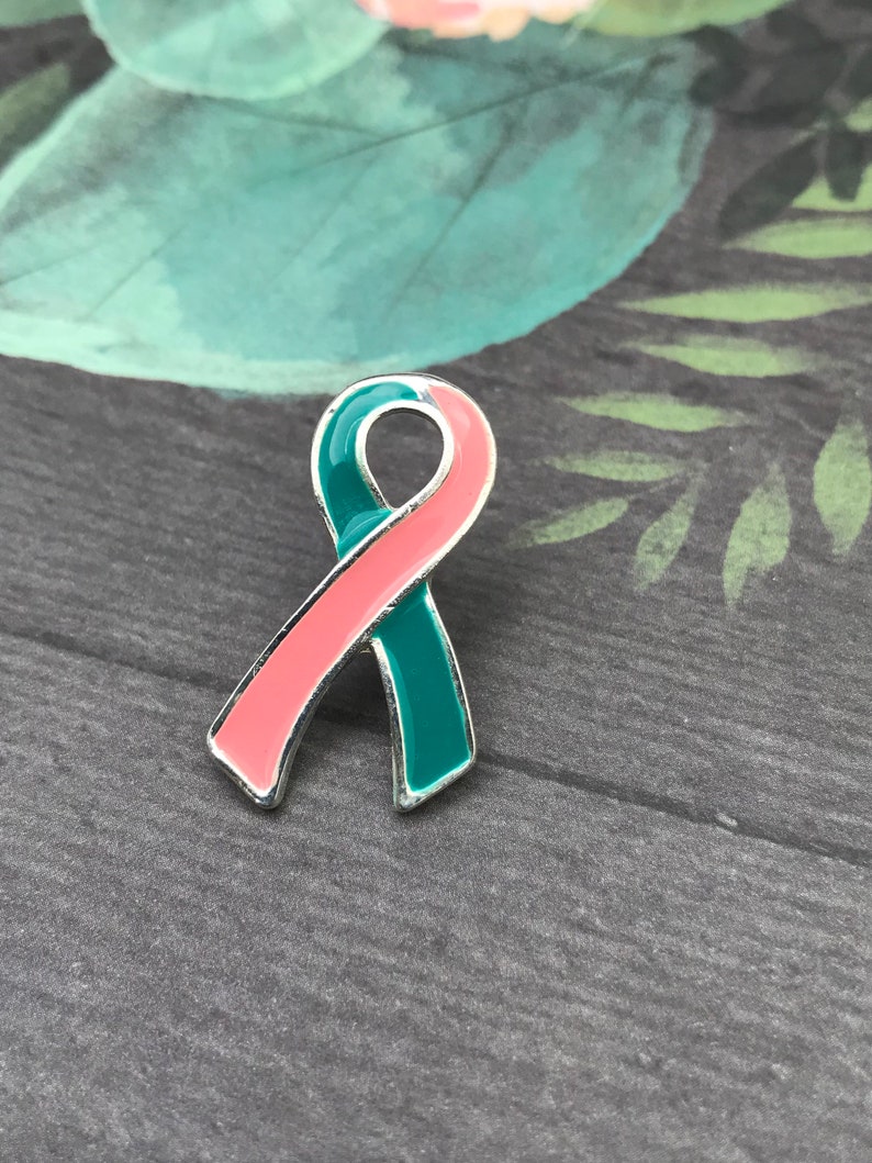 BRCA2 Previvor Cancer Survivor Awareness BRCA1 Wedding Accessory Pink and Teal Ribbon Lapel Hat Pin BRCA