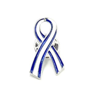 ALS Awareness Ribbon Pin / Avascular Necrosis Lapel Pin / Blue and White Striped Cause Ribbon