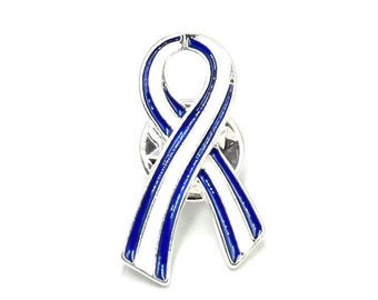 ALS Awareness Ribbon Pin / Avascular Necrosis Lapel Pin / Blue and White Striped Cause Ribbon