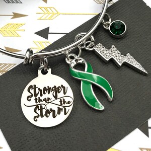 Green Ribbon Charm Bracelet / Adrenal Cancer, Cerebral Palsy, Mental Illness , Mitochondrial disease, Gastroparesis Stronger than Storm image 2