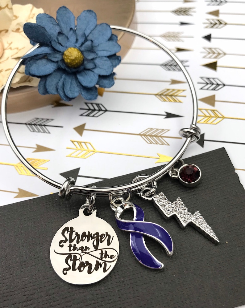 Violet Purple Ribbon Charm Bracelet Stronger Storm Hodgkin/'s Lymphoma Survivor Awareness Bracelet Cancer Survivor