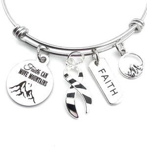 Zebra Ribbon Bracelet / Faith Can Move Mountains /  Ehlers-Danlos syndrome, Rare Disease, Endocrine Cancer / Spoonie Zebra
