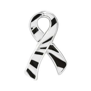 Zebra Ribbon / Lapel Hat Pin / Rare Disease / Ehlers-Danlos Syndrome / Endocrine Neuroendocrine Carcinoid Awareness / Black and White