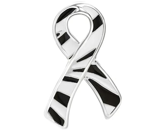 Zebra Ribbon / Lapel Hat Pin / Rare Disease / Ehlers-Danlos Syndrome / Endocrine Neuroendocrine Carcinoid Awareness / Black and White